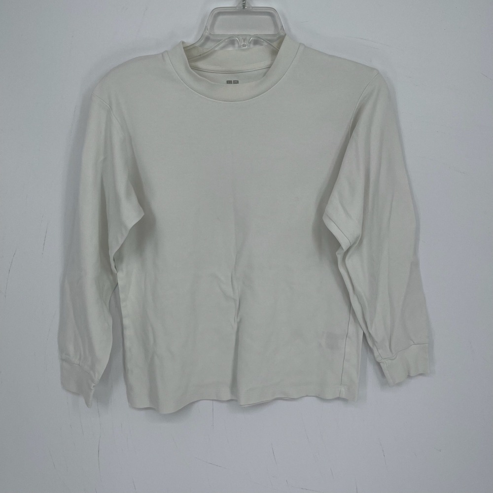 Uniqlo Men's White Cotton Soft Brushed Crew Neck Long Sleeve Top T-Shirt Size S
